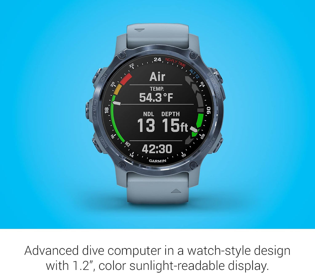 Garmin Descent Mk2S, Smaller-Sized Watch-Style Dive Computer, Multisport Training/Smart Features, Mineral Blue with Sea Foam Silicone Band, (010-02403-06)