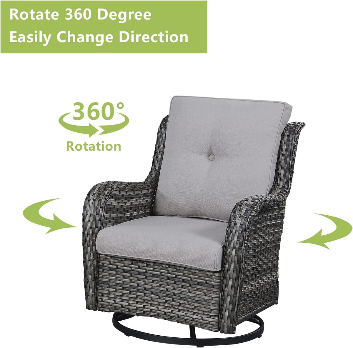 Rilyson Wicker Rocking Chair Swivel Chairs - 2 Piece Rocker Patio Chairs Set Rattan Rocking Chair for Outdoor Porch Deck Garden Backyard (Mixed Grey/Grey)