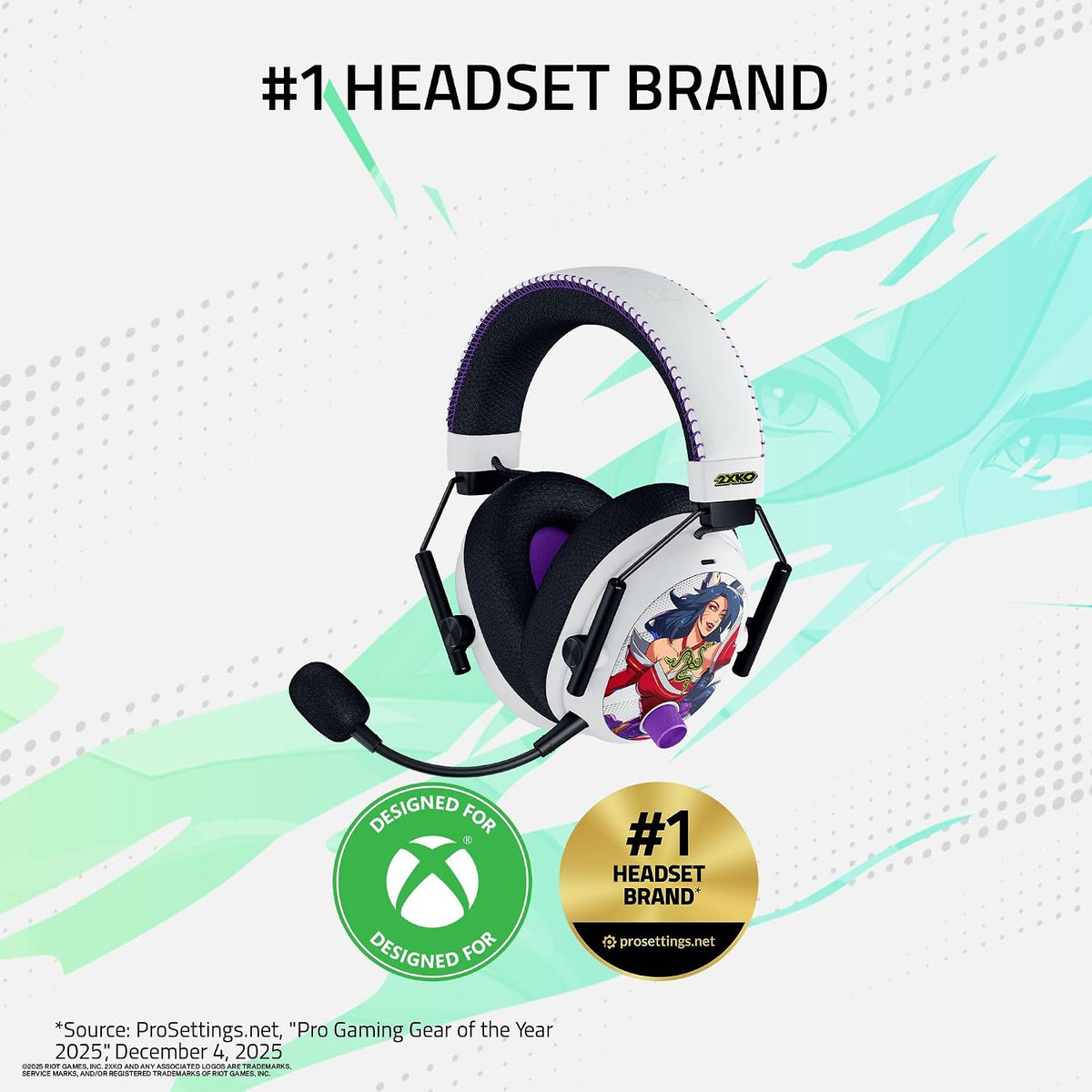 Razer BlackShark V3 Pro Wireless ANC Gaming Headset for Xbox: Full Band Mic - 50mm Driver - 2.4 GHz, Bluetooth, USB, 3.5mm - Works with PC, Mac, PS5, Nintendo Switch - Long Battery Life - 2XKO Edition