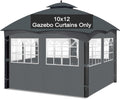 10'x12' Gazebo Curtains Outdoor Waterproof with PVC Windows, 4-Panel Sidewalls Universal Replacement Privacy Curtain, Outdoor Curtains for Patio, Backyard (Grey)