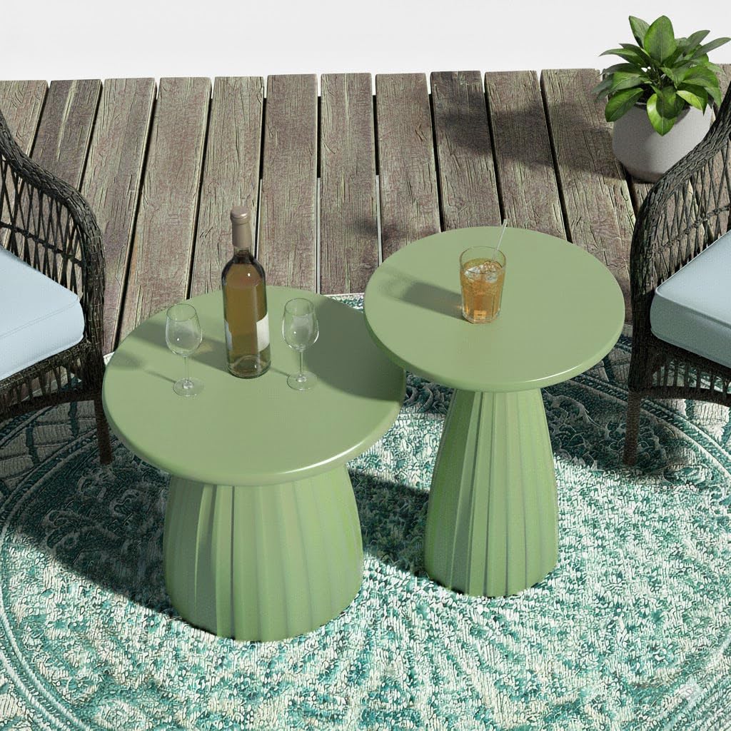 Round Small Patio Side Table Set of 2, Patio Accent End Table, Metal Steel Outdoor Side Table, for Garden, Pool, Yard, Balcony, Living Room, Deck, Weather Resistant, No Assembly