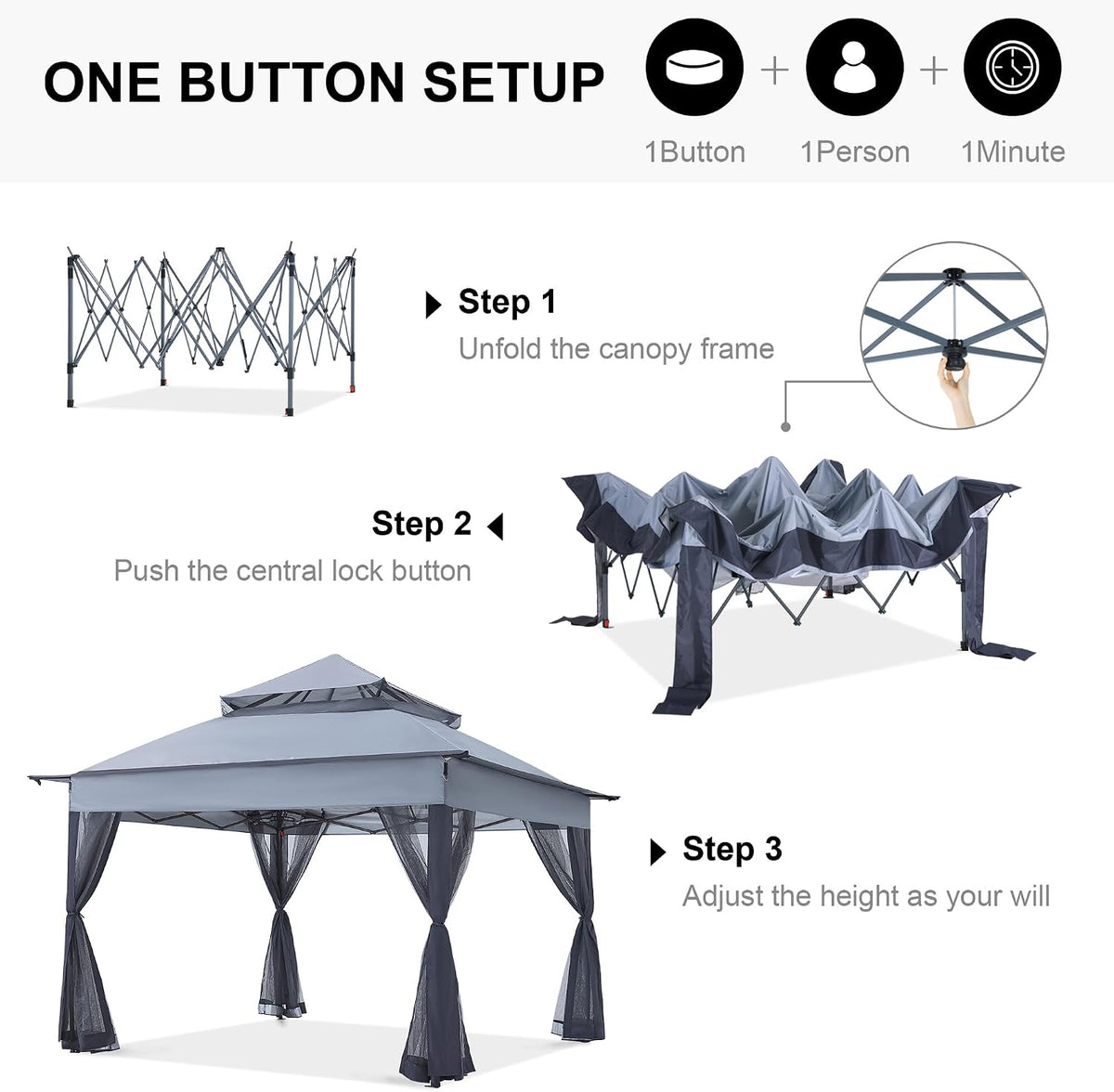 ABCCANOPY Pop Up Gazebo 11x11 - Outdoor Canopy Tent with Mosquito Netting for Patio Garden Backyard (Gray)