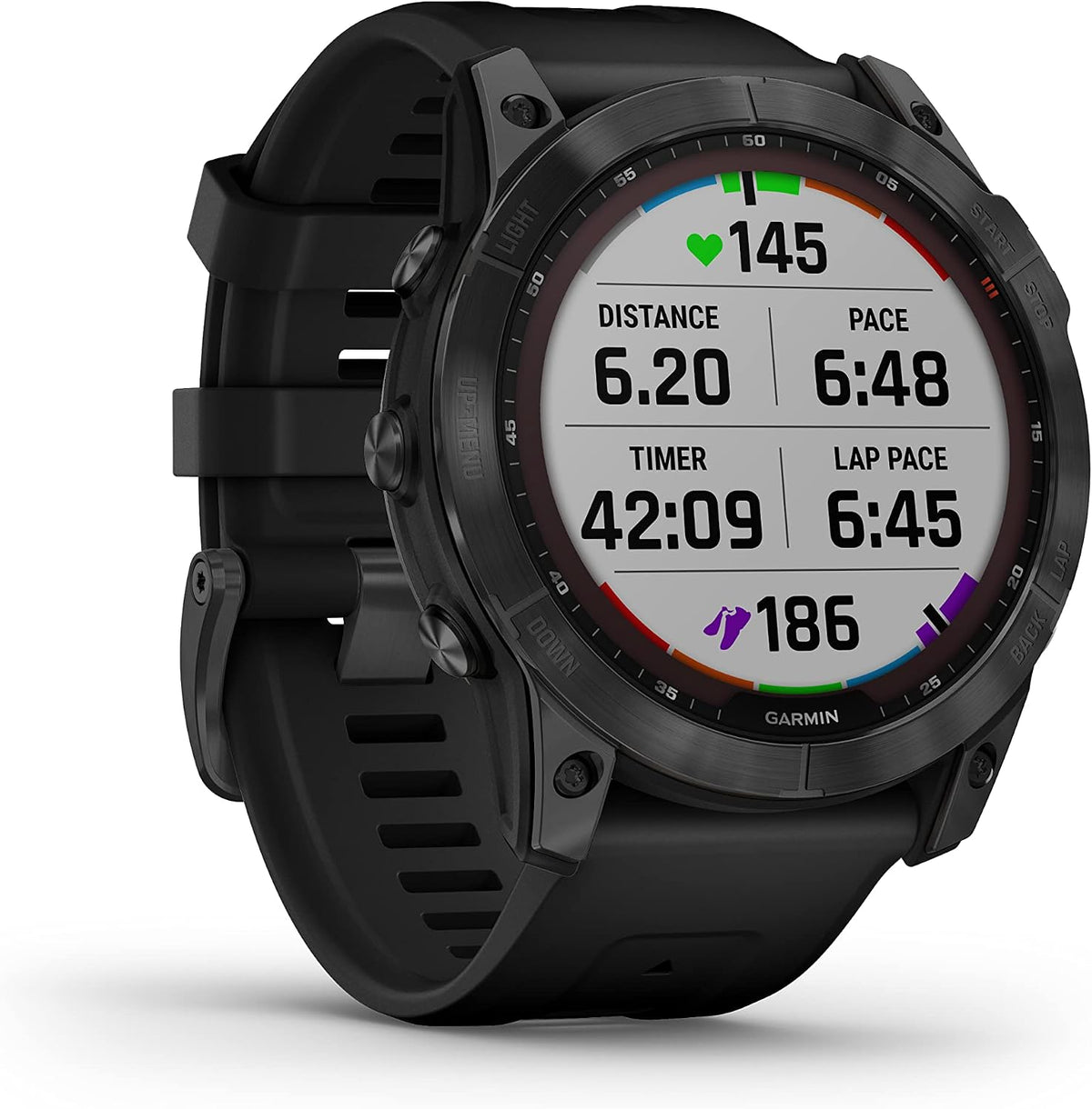 Garmin Fenix 7X Solar-Powered Waterproof 1.4-Inch Display Multisport GPS Watch with Built-in LED Flashlight and Bluetooth (Slate Gray with Black Band)