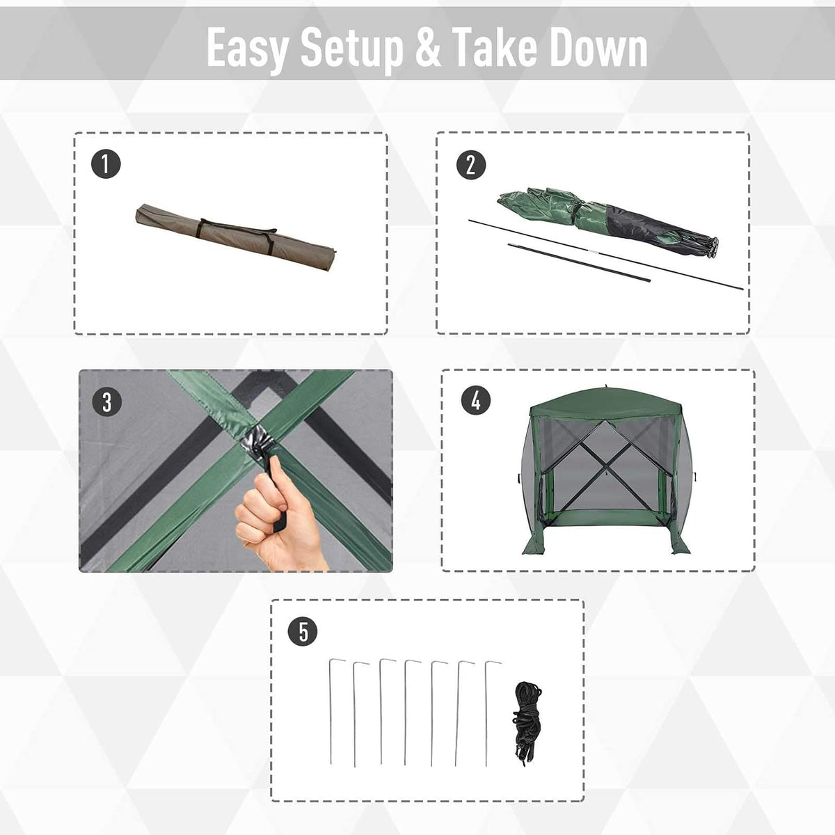 Outsunny Pop Up Camping Canopy Gazebo Screen Shelter Tent with Single Person Easy Set-Up, Ventilating Mesh, Portable Carry Bag for Outdoor Tenting Party Event, 7x7FT, Green