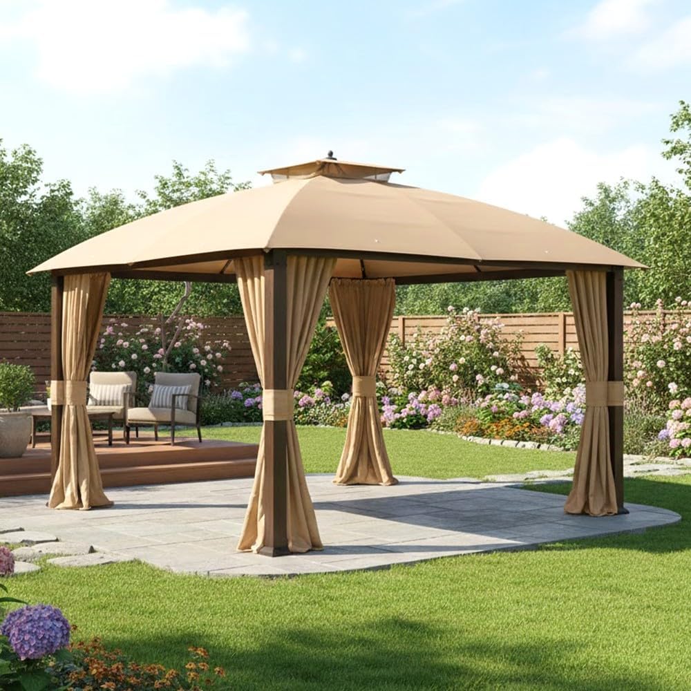 Garden Winds Reinforced Replacement Canopy Top Cover Compatible with The A101007600, A101007603, A101007604 Broyhill Eagle Brooke Ashford Asheville 10' x 12' Gazebo - Classic Sand, RipLock 350