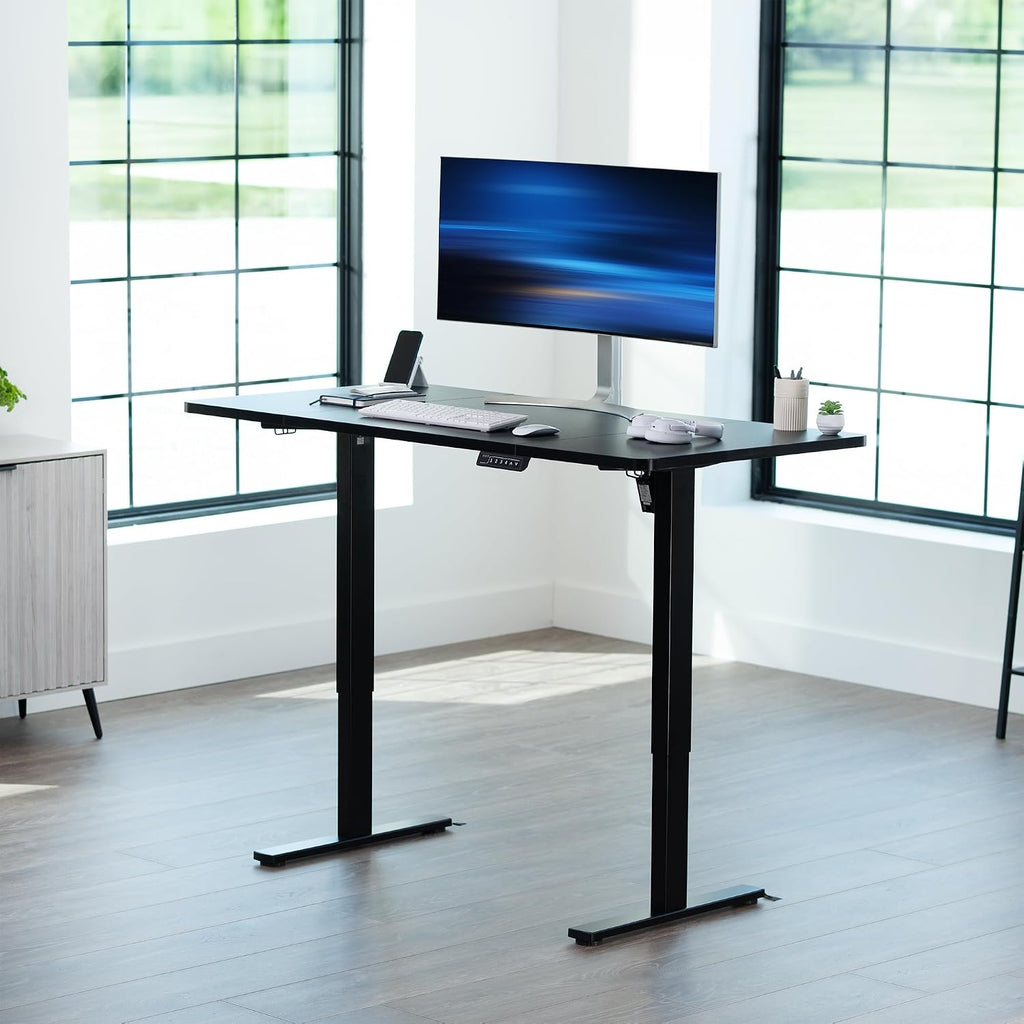 VIVO Electric 60 x 30 in Standing Desk, Memory Height Adjustment, 1B Series, Holds 220 lbs, Black Top Black Frame, DESK-KIT-1B6B-30