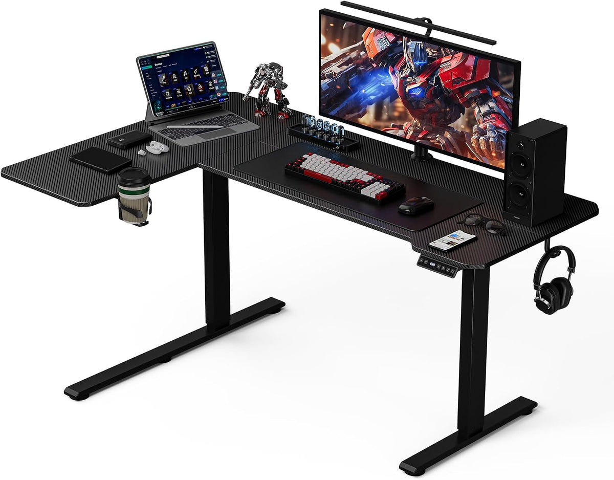Acrolix 59 Inch L Shaped Standing Desk Adjustable Height,Gaming Electric Corner Standing Desk, Sit Stand Computer Table with Reversiable Splice Board, Black Carbon