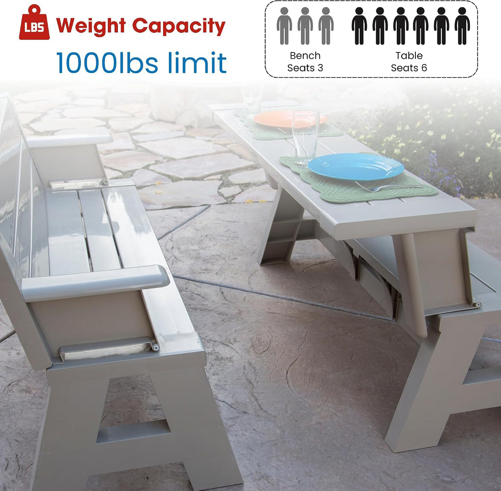 Convert-a-Bench Gen 1 2-in-1 Outdoor Convertible Bench to Picnic Table | Space-Saving, Weather-Resistant Patio Furniture for Yard, Deck, Garden | Easy Assembly & Durable Design - 1 Bench/Order, Adobe
