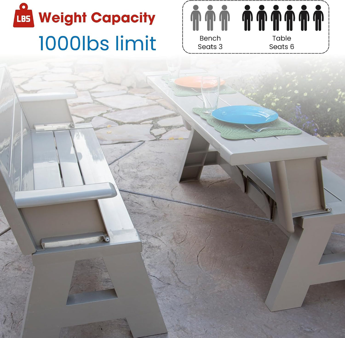 Convert-a-Bench Gen 1 2-in-1 Outdoor Convertible Bench to Picnic Table | Space-Saving, Weather-Resistant Patio Furniture for Yard, Deck, Garden | Easy Assembly & Durable Design - 1 Bench/Order, Adobe