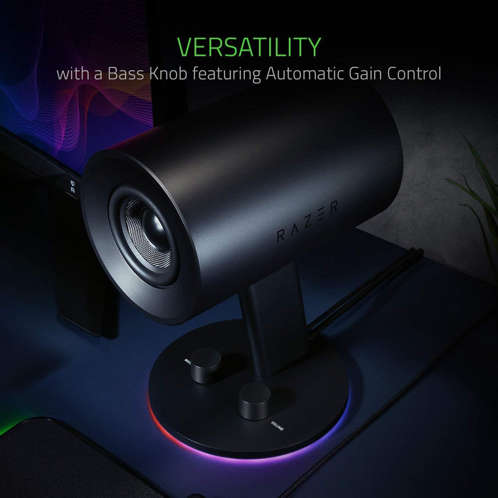 Razer Nommo Chroma: Custom Woven 3' Glass Fiber Drivers - Rear-Facing Bass Ports - Bass Knob w/Automatic Gain Control Chroma Enabled - Full Range 2.0 PC Gaming Speakers, Black