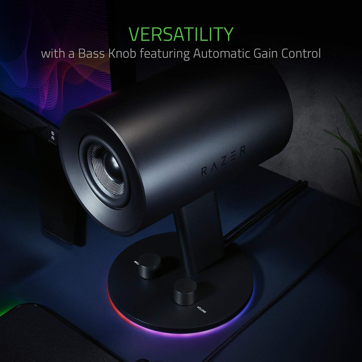 Razer Nommo Chroma: Custom Woven 3' Glass Fiber Drivers - Rear-Facing Bass Ports - Bass Knob w/Automatic Gain Control Chroma Enabled - Full Range 2.0 PC Gaming Speakers, Black