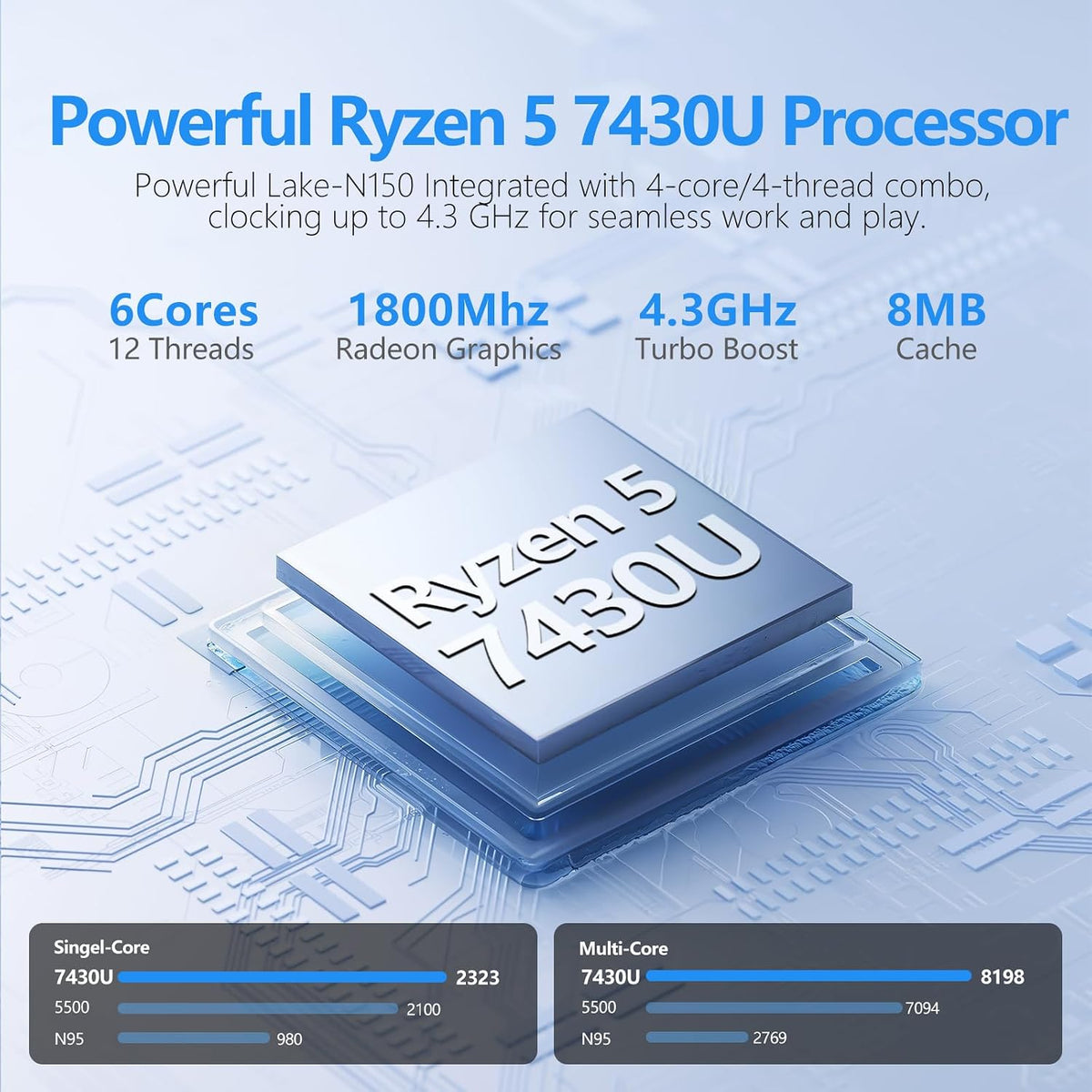 DUNHOO Laptop with Ryzen 7430U Processor(6C/12T,up to 4.3GHz) (Beat i7-1355U), Laptop Computer Win 11 Pro, Traditional Laptops 16GB DDR4 1TB SSD 15.6' Full HD IPS Display 1MP Camera Type-C BT 5.