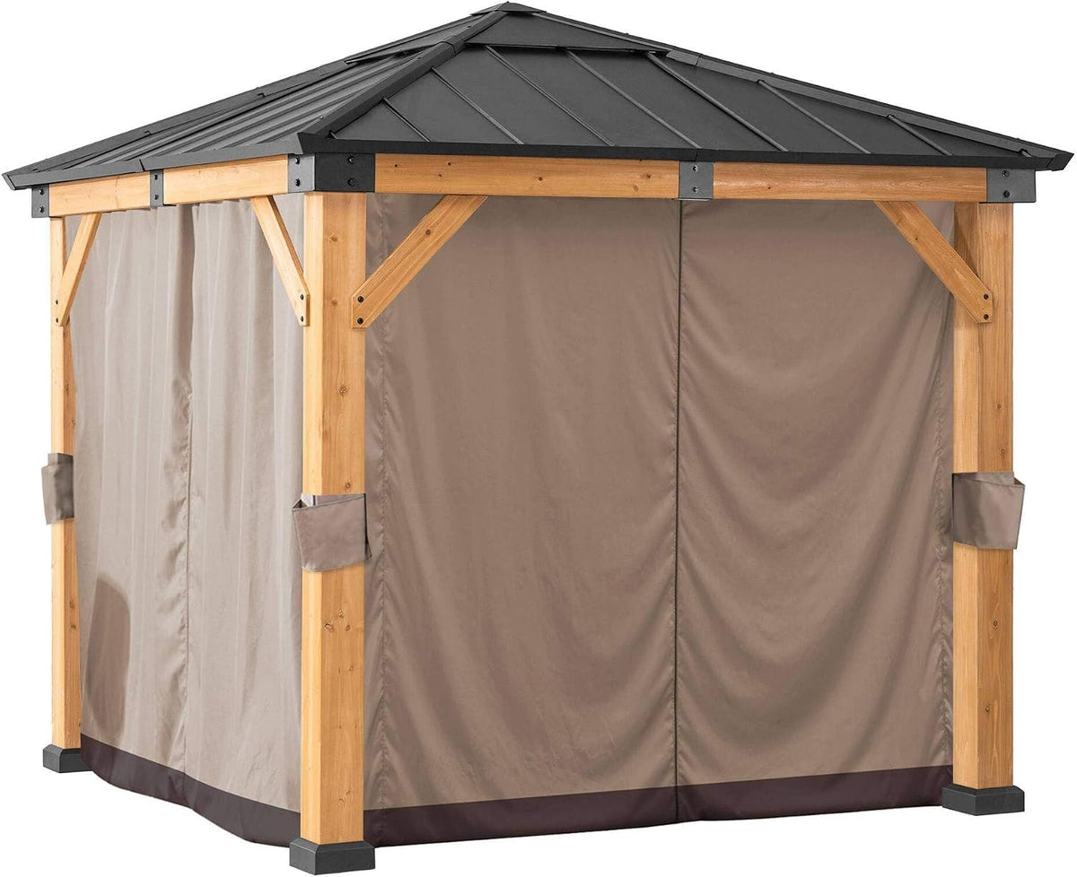SUNJOY Four-Side Privacy Side Wall Curtain Set for Sunjoy 9 x 9 ft Gazebo, UV-resistant Water-resistant Polyester Curtain Panels for Patio, Garden and Backyard, includes Ring Hardware for Installation