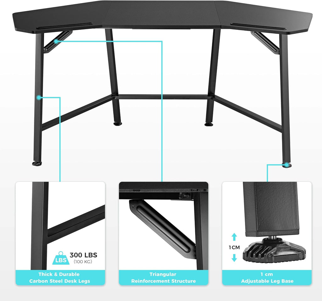 EUREKA ERGONOMIC Gaming Desk Wing-Shaped Desks,63 inch Computer Desk Table for Work Home Office,Ergonomic Studio Desk Gamer Workstation for Live & Streamer with Mousepad,Black