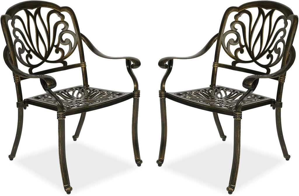 MEETWARM 2 Piece Patio Dining Chairs, Outdoor All-Weather Cast Aluminum Chairs, Patio Bistro Dining Chair Set of 2 for Garden Deck Backyard, Dark Bronze