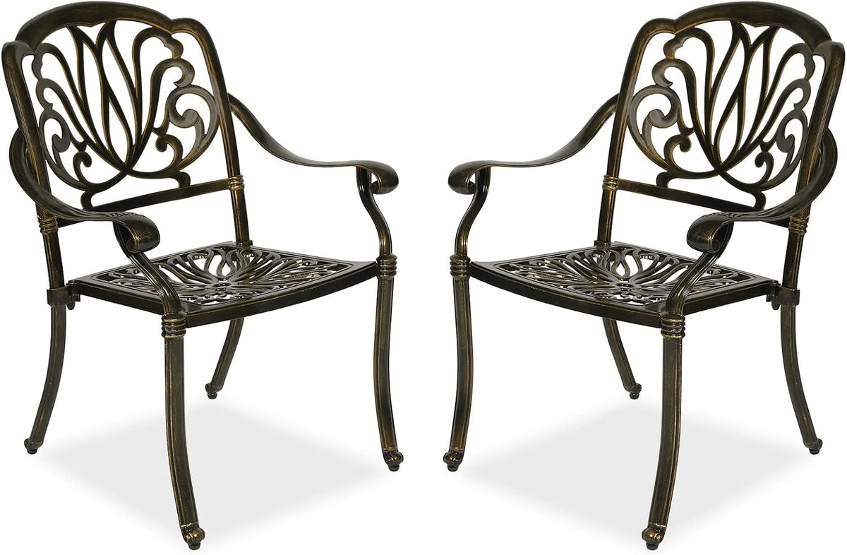 MEETWARM 2 Piece Patio Dining Chairs, Outdoor All-Weather Cast Aluminum Chairs, Patio Bistro Dining Chair Set of 2 for Garden Deck Backyard, Dark Bronze