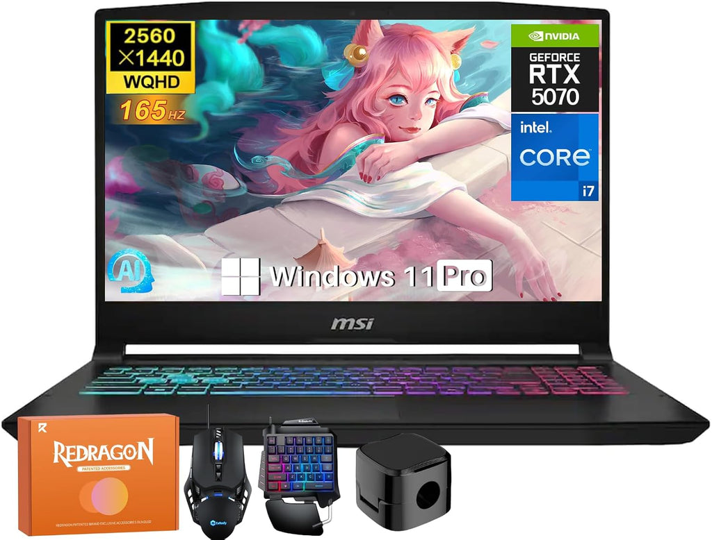 MSI Katana 15HX Gaming Laptop, NVIDIA GeForce RTX 5070 8GB GDDR7 GPU, 14th Gen Intel i7-14650HX, 15.6' 165Hz 2.5K QHD Screen, 32 GB DDR5 RAM, 2 TB SSD, RGB KB, Copilot AI, Win 11 Pro, W/Accessories