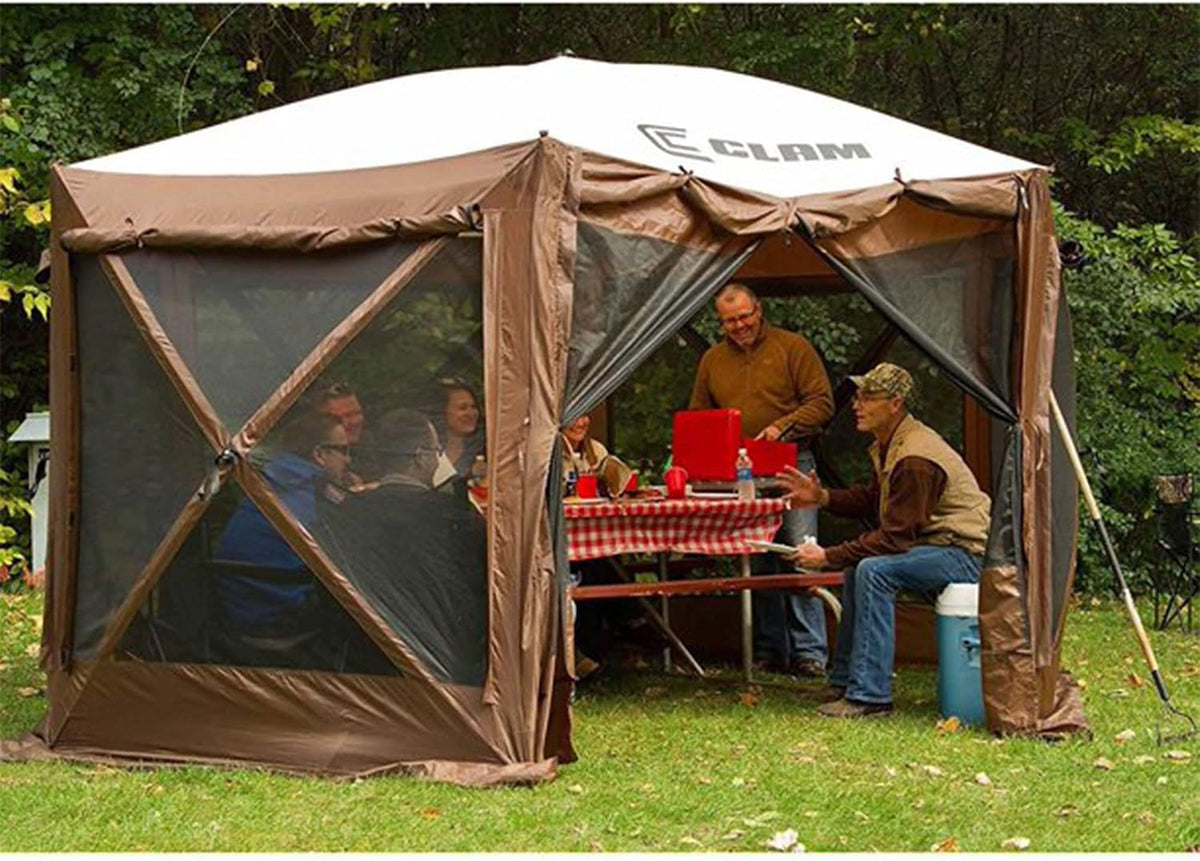 CLAM Quick-Set Pop Up Screen Tent, Pavilion, 12.5 ft, Instant Setup Brown Large Outdoor Gazebo Canopy Shelter, Spacious 8-Person Bug-Free Tent for Parties, Backyard, Camping, Events - Brown