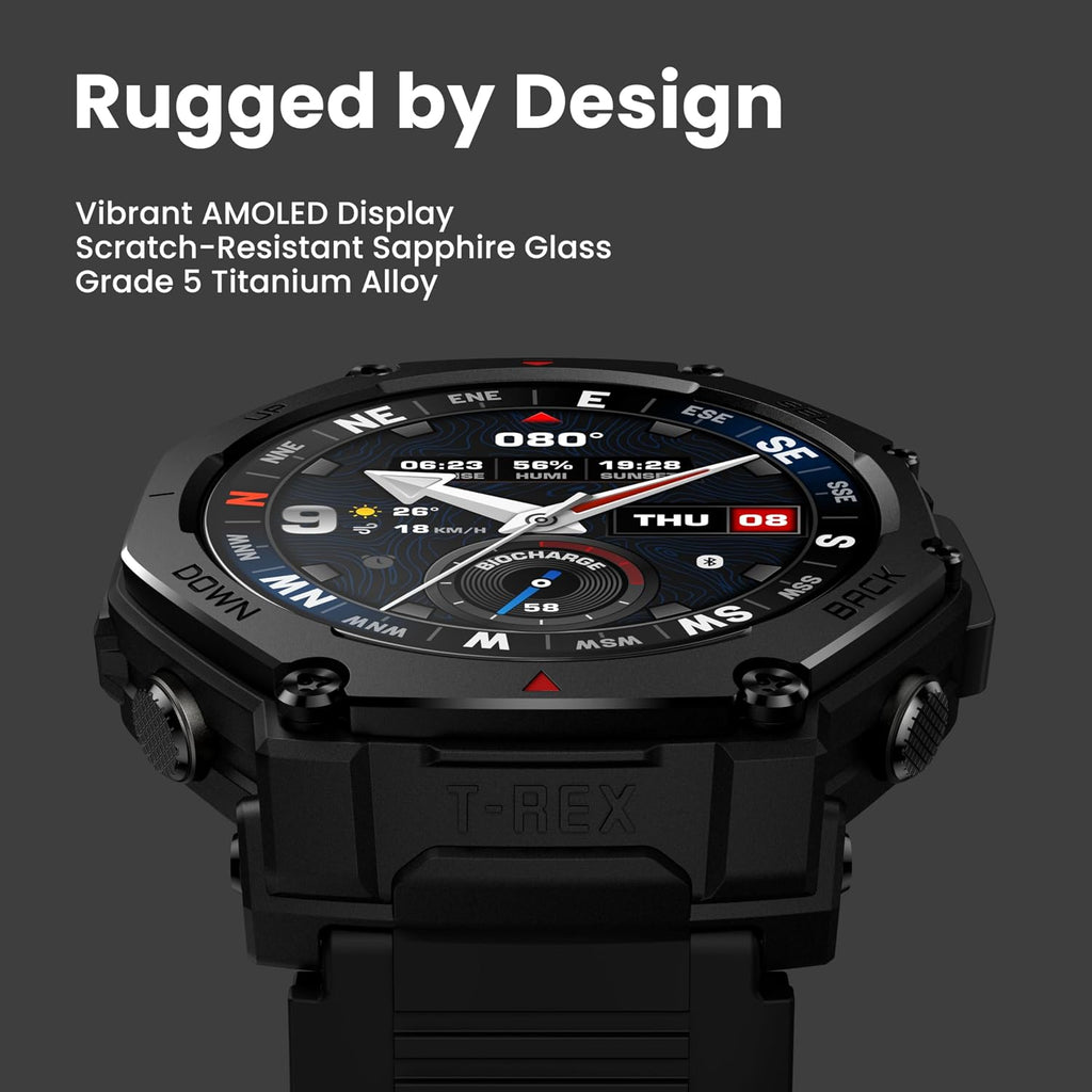 Amazfit T-Rex 3 Pro Outdoor Smart Watch 48mm Sapphire AMOLED Display with Flashlight, Ti Bezel, Dual Band GPS, Offline Maps, 25 Days Battery, 10 ATM, 180+ Sports Mode for Android & iPhone, Black Gold