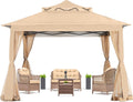 COOSHADE 11x11Ft Easy Pop Up Gazebo Tent Instant Outdoor Canopy Shelter with Mosquito Netting Walls(Khaki)
