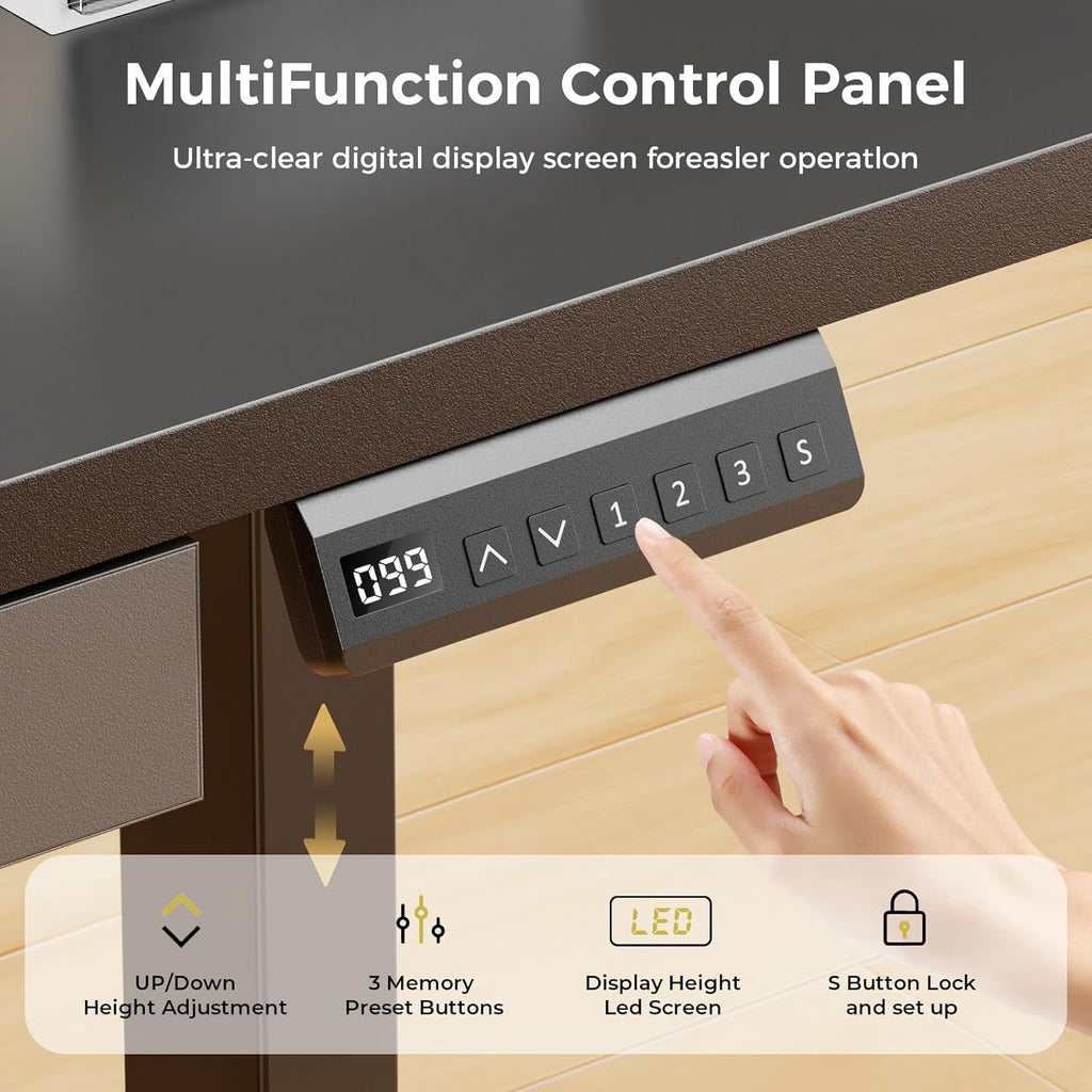 GTPLAYER Electric Standing Desk with Drawers, 48 x 24 Inch Height Adjustable Gaming Desk with Monitor Stand, Power Outlets & LED Lights, Home Office Sit Stand Up Desk with Memory Preset (Ebony Black)