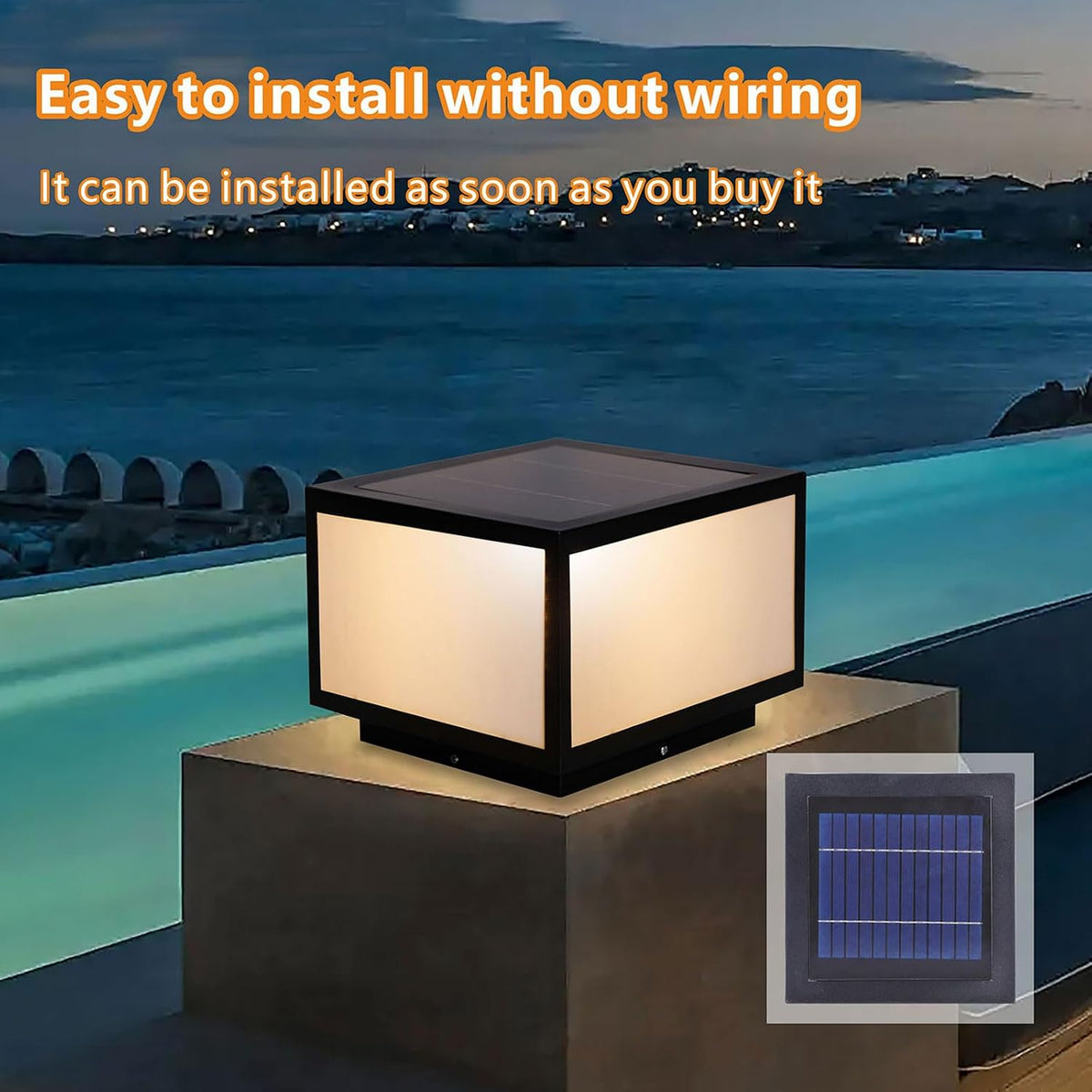 Outdoor Solar Post Light, 15.74'x15.74' Modern LED Fence Deck Cap Light Solar Column Lamp for Flat Surface Patio Garden Decoration with IP54 Waterproof E26~E27 Base