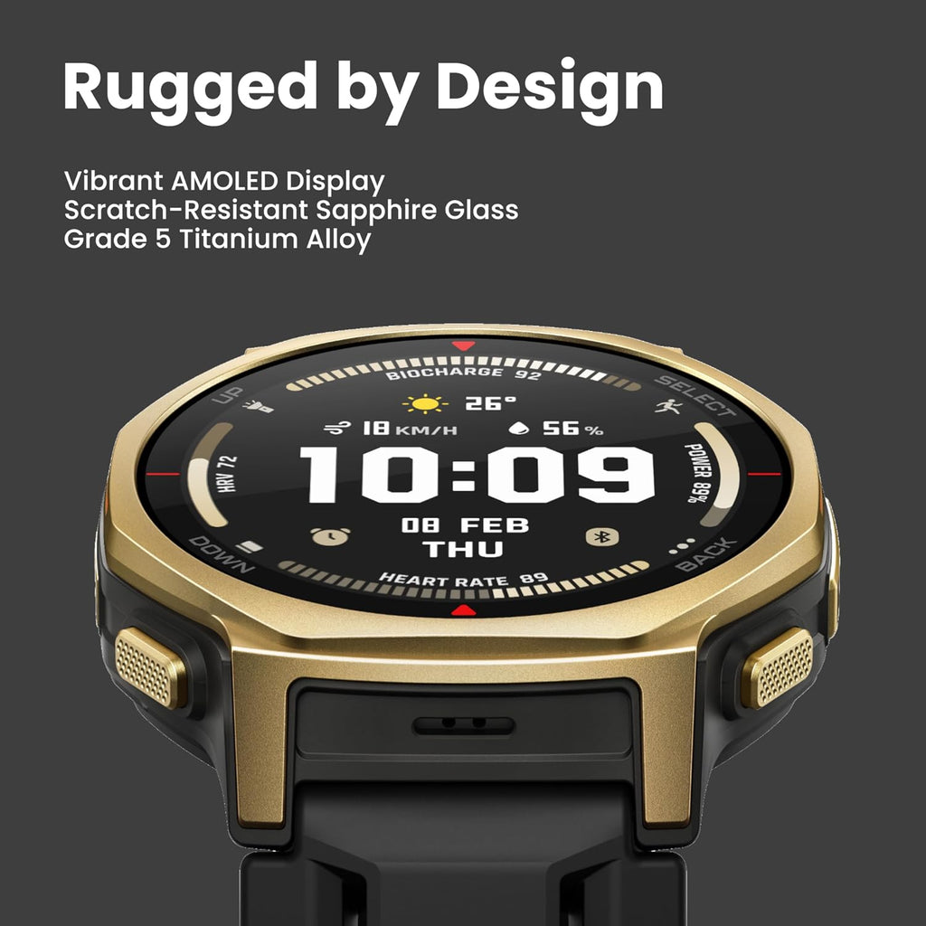 Amazfit T-Rex 3 Pro Outdoor Smart Watch 44mm Sapphire AMOLED Display with Flashlight, Ti Bezel, Dual Band GPS, Offline Maps, 17 Days Battery, 10 ATM, 180+ Sports Mode for Android & iPhone, Arctic Gold