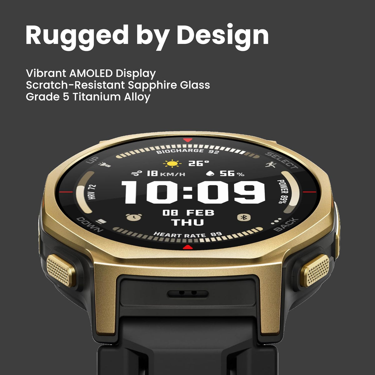 Amazfit T-Rex 3 Pro Outdoor Smart Watch 44mm Sapphire AMOLED Display with Flashlight, Ti Bezel, Dual Band GPS, Offline Maps, 17 Days Battery, 10 ATM, 180+ Sports Mode for Android & iPhone, Arctic Gold