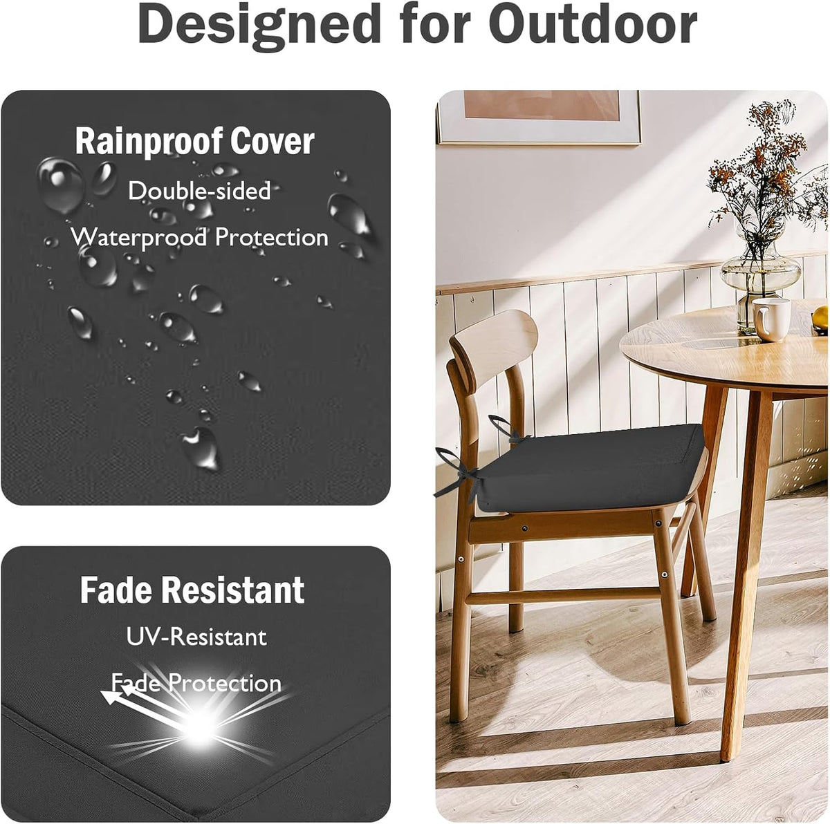 SK Studio Outdoor Chair Cushions for Patio Furniture, Set of 4 Waterproof Square Corner Memory Foam Patio Chair Cushion with Adjustable Ties Outdoor Seat Cushions, White, 17'x17'x3'
