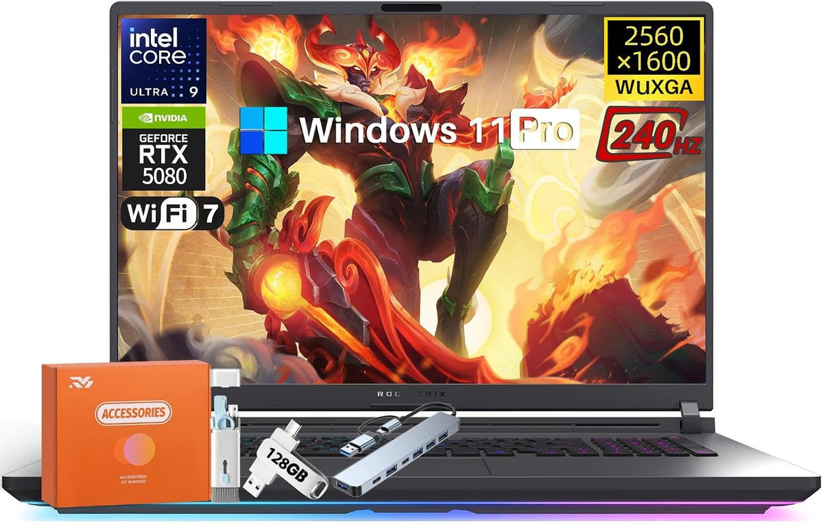 ASUS ROG Strix G18 2025 Gaming Laptop, NVIDIA RTX 5080 16GB GDDR7, 18' 2.5K 240Hz 3ms ROG Nebula Display, Intel Ultra 9 275HX 24-Core 5.4GHz, 64 GB DDR5, 8 TB SSD, Wi-Fi 7, Win11 Pro, w/Accessories