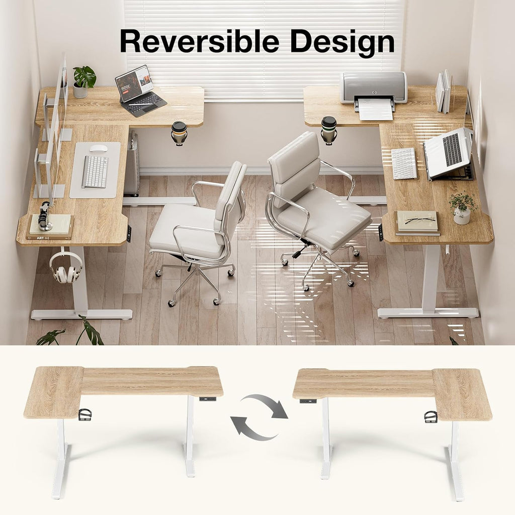 Acrolix 51' Reversiable L-Shaped Electric Standing Desk Adjustable Height Gaming Stand Up Corner Desk Sit Stand Home Office Computer Desk with Splice Board, Light Rustic Brown Top