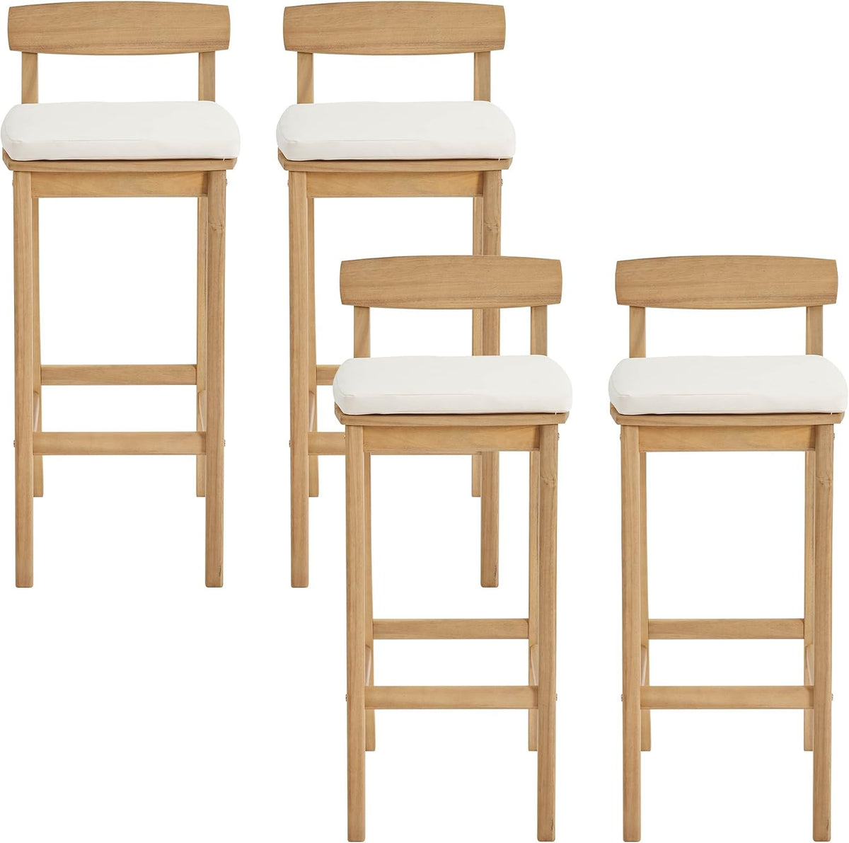 Patio Bar Stools Set of 4, Solid Acacia Wood Patio Barstools with Footrest, 28.5' Counter Height Outdoor Bar Stools, High Top Patio Bar Chairs for Balcony/Deck/Kitchen Island/Bistro, Beige
