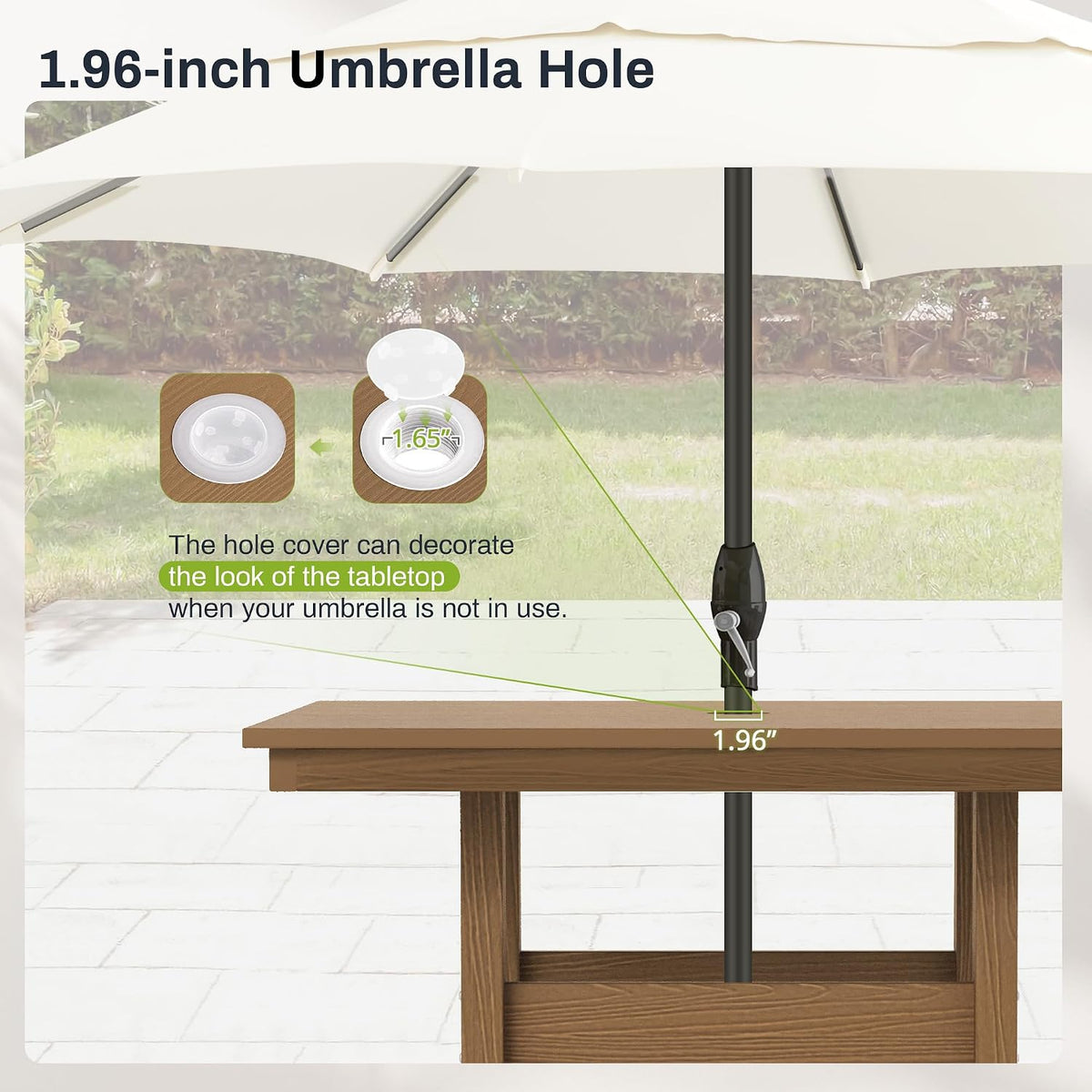 5 Piece Outdoor Dining Set, HDPS Patio Table and Chairs Set, 35' Patio Table with 1.96' Umbrella Hole & 4 Chairs, All Weather Furniture for Garden, Backyard, Poolside (Brown)