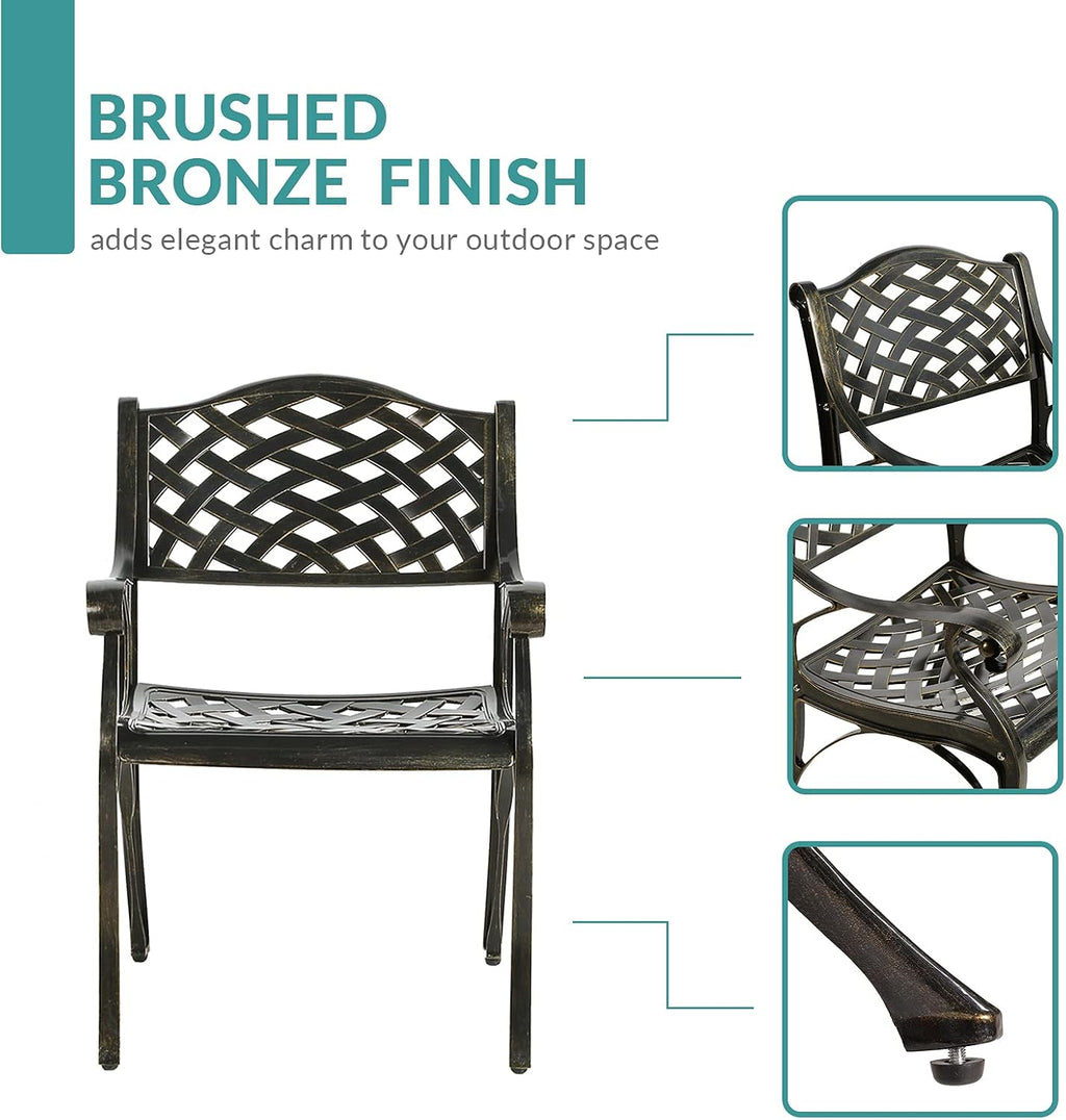 MEETWARM 5-Piece Outdoor Furniture Dining Set, All Weather Cast Aluminum Conversation Set Includes 4 Chairs and a 31.5' Square Table with 2.2' Umbrella Hole for Patio Garden Deck, Lattice Weave Design