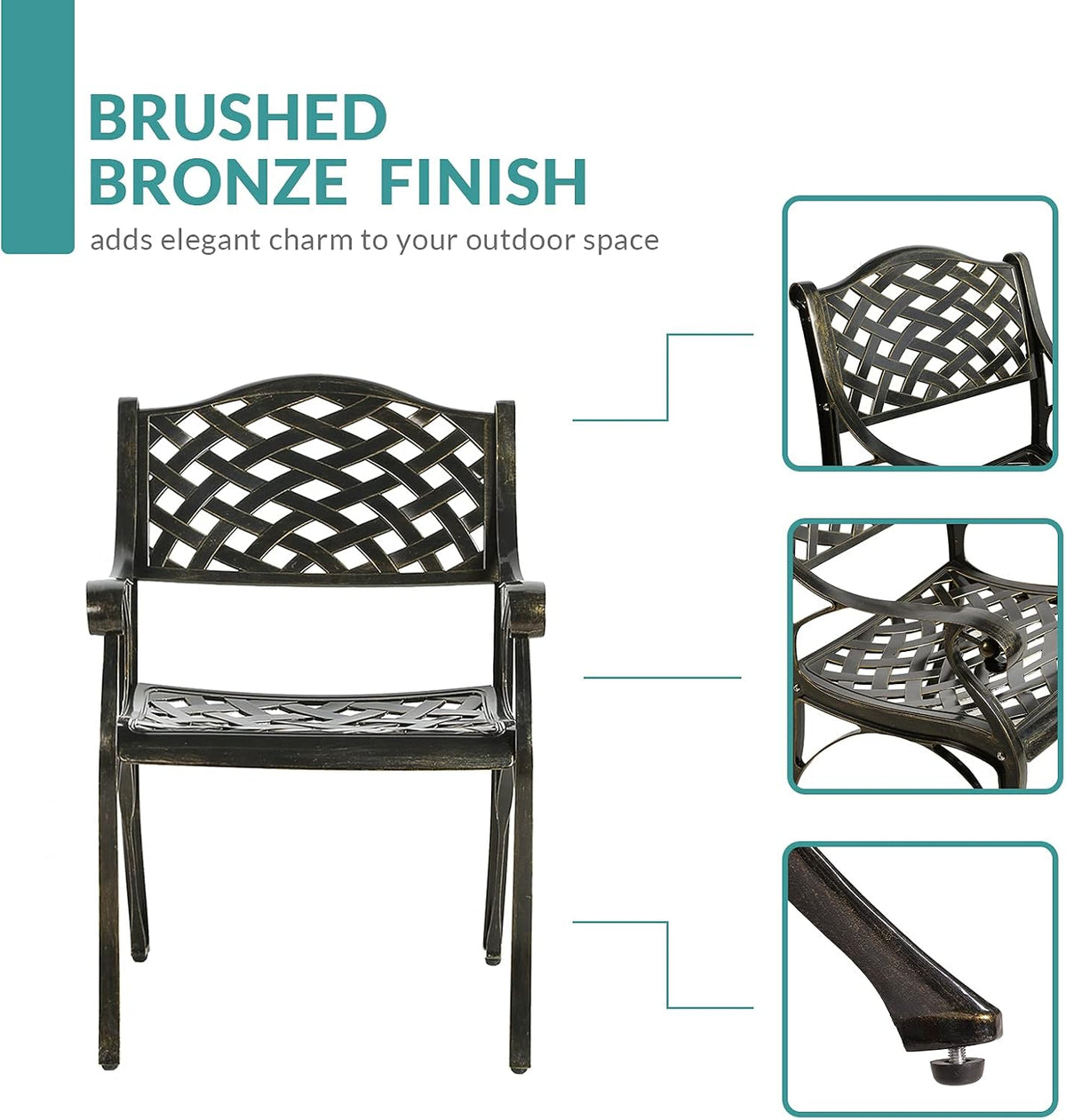MEETWARM 5-Piece Outdoor Furniture Dining Set, All Weather Cast Aluminum Conversation Set Includes 4 Chairs and a 31.5' Square Table with 2.2' Umbrella Hole for Patio Garden Deck, Lattice Weave Design