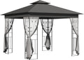 Outsunny 10' x 10' Metal Patio Gazebo, Double Roof Outdoor Gazebo Canopy Shelter with Tree Motifs Corner Frame and Netting, for Garden, Lawn, Backyard, and Deck, Gray