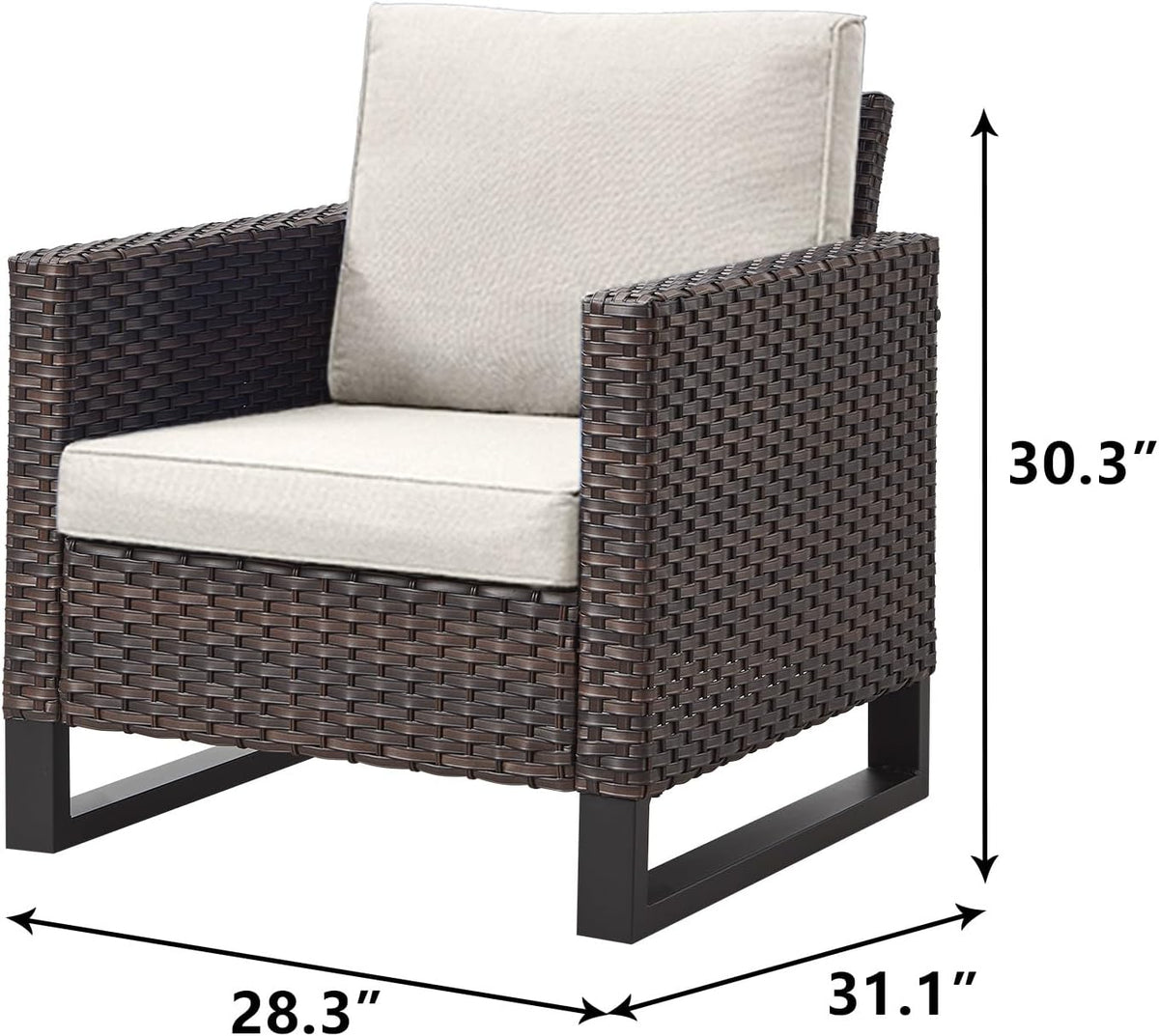 Rilyson Luxury Wicker Outdoor Patio Chairs Set of 2-Classic Rattan Chairs Water Resistant,Comfortable Cushions and Sturdy Metal Frame for Outside Porch Deck Backyard(Brown/Blue)