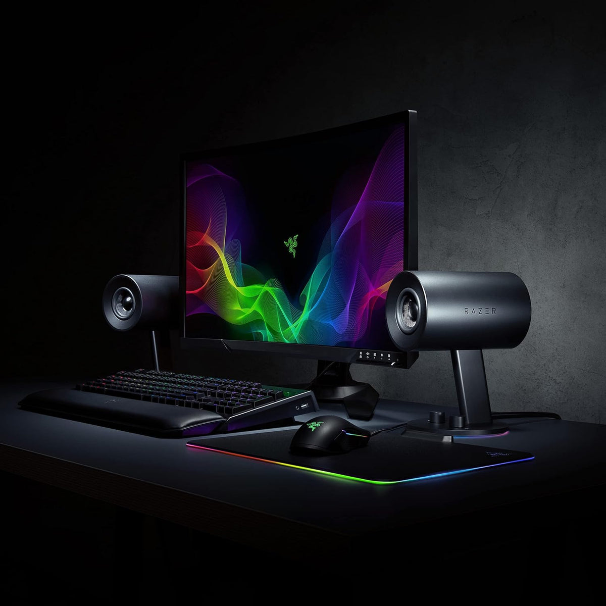 Razer Nommo Chroma: Custom Woven 3' Glass Fiber Drivers - Rear-Facing Bass Ports - Bass Knob w/Automatic Gain Control Chroma Enabled - Full Range 2.0 PC Gaming Speakers, Black