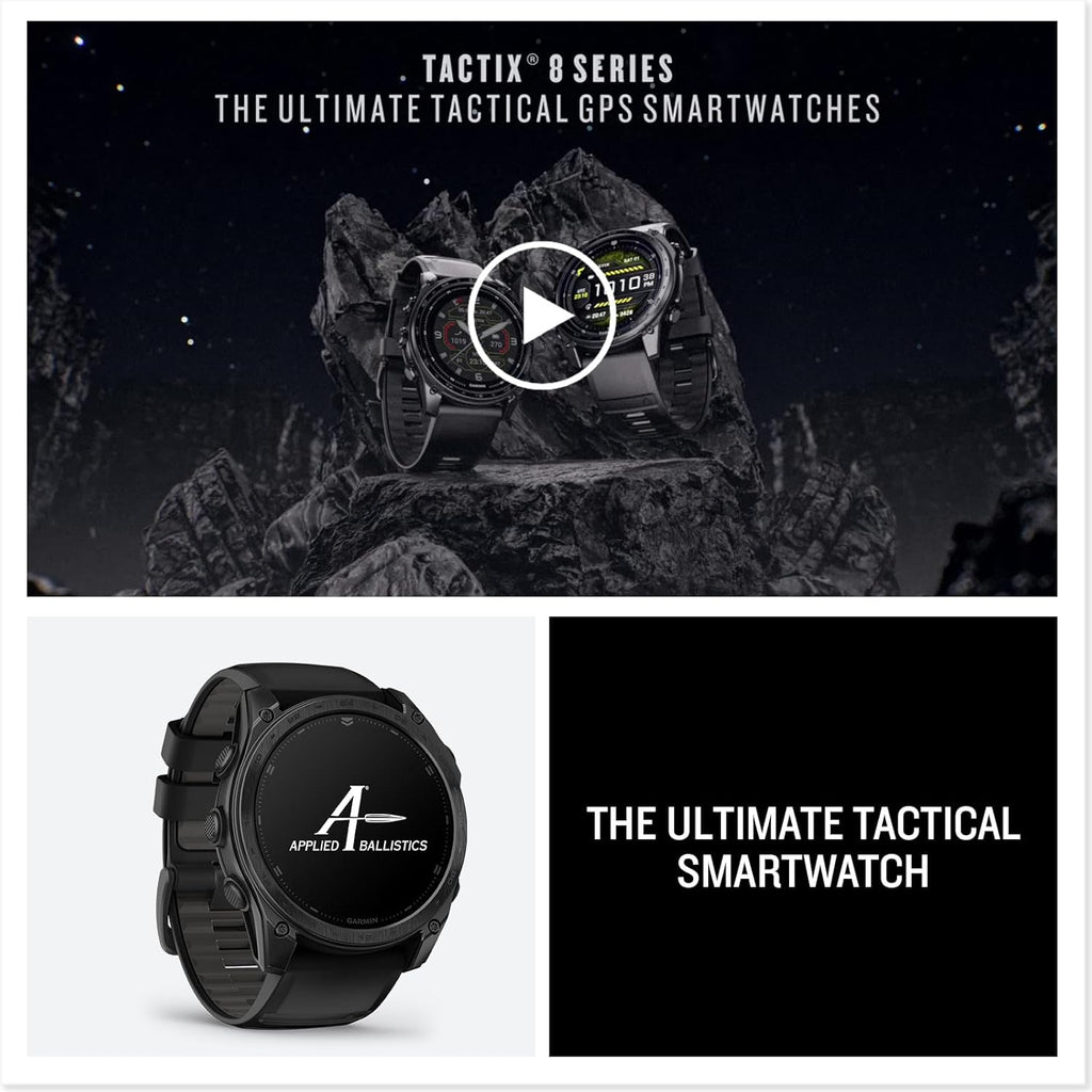 Garmin Tactix 8 47mm AMOLED Display Smart Watch, Built-in Flashlight, 16 Days Battery Life, Premium Tactical GPS Smartwatch, Includes Applied Ballistics Ultralight Solver Bundle with Earbuds and More