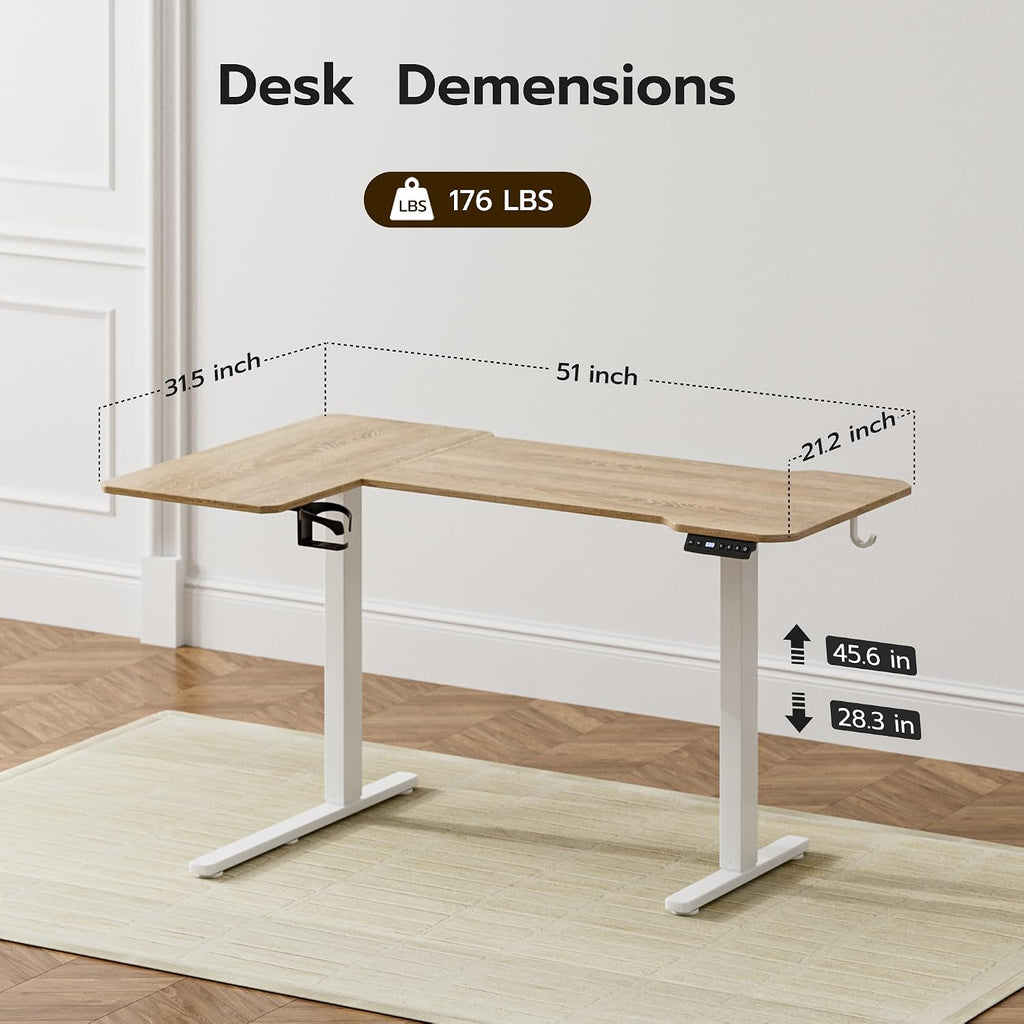 Acrolix 51' Reversiable L-Shaped Electric Standing Desk Adjustable Height Gaming Stand Up Corner Desk Sit Stand Home Office Computer Desk with Splice Board, Light Rustic Brown Top