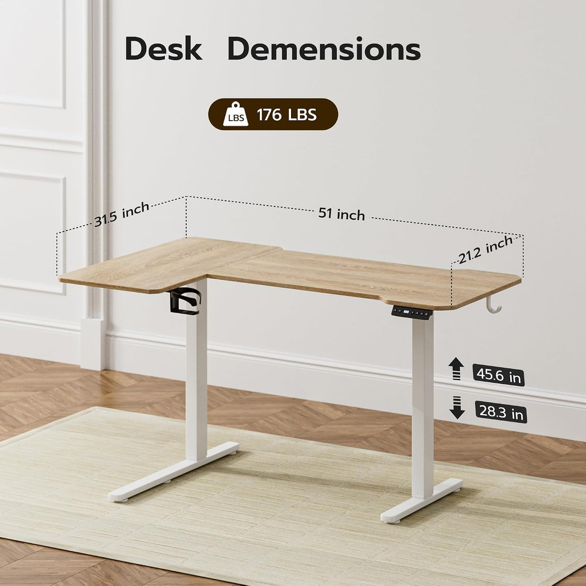 Acrolix 51' Reversiable L-Shaped Electric Standing Desk Adjustable Height Gaming Stand Up Corner Desk Sit Stand Home Office Computer Desk with Splice Board, Light Rustic Brown Top