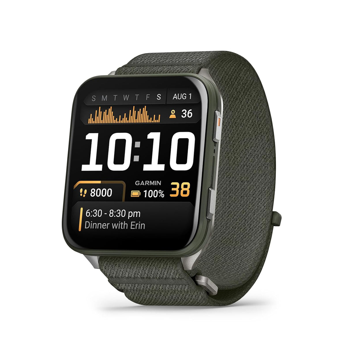 Garmin® Venu® X1, Thin and Lightweight GPS Smartwatch, AMOLED Display, Advanced Health and Fitness Features, Moss with Titanium Caseback and Moss ComfortFit Nylon Band