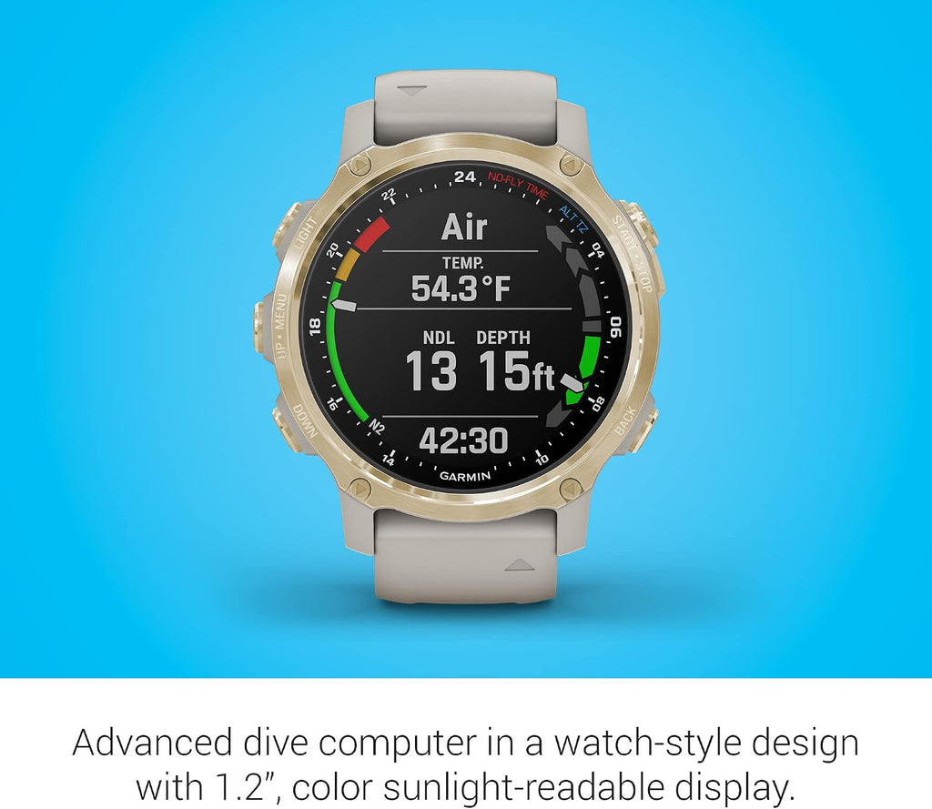 Garmin Descent Mk2S, Smaller-Sized Watch-Style Dive Computer, Multisport Training/Smart Features, Light Gold with Light Sand Silicone Band, (010-02403-00)