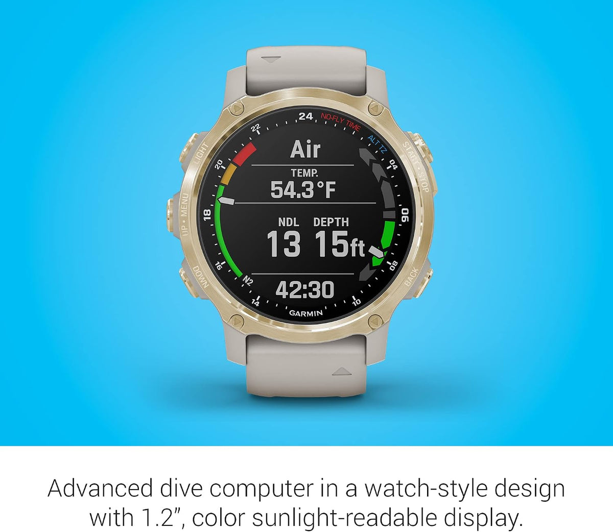 Garmin Descent Mk2S, Smaller-Sized Watch-Style Dive Computer, Multisport Training/Smart Features, Light Gold with Light Sand Silicone Band, (010-02403-00)