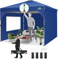 COBIZI 10x10 Pop up Canopy, Canopy Tent 10x10 with 3 Sidewalls, 1 Person Easy Set up，Tents for Parties, Outdoor Tent with Fluorescent Strip & 4 Sandbags, Waterproof, 3 Adjustable Height（Dark Blue）