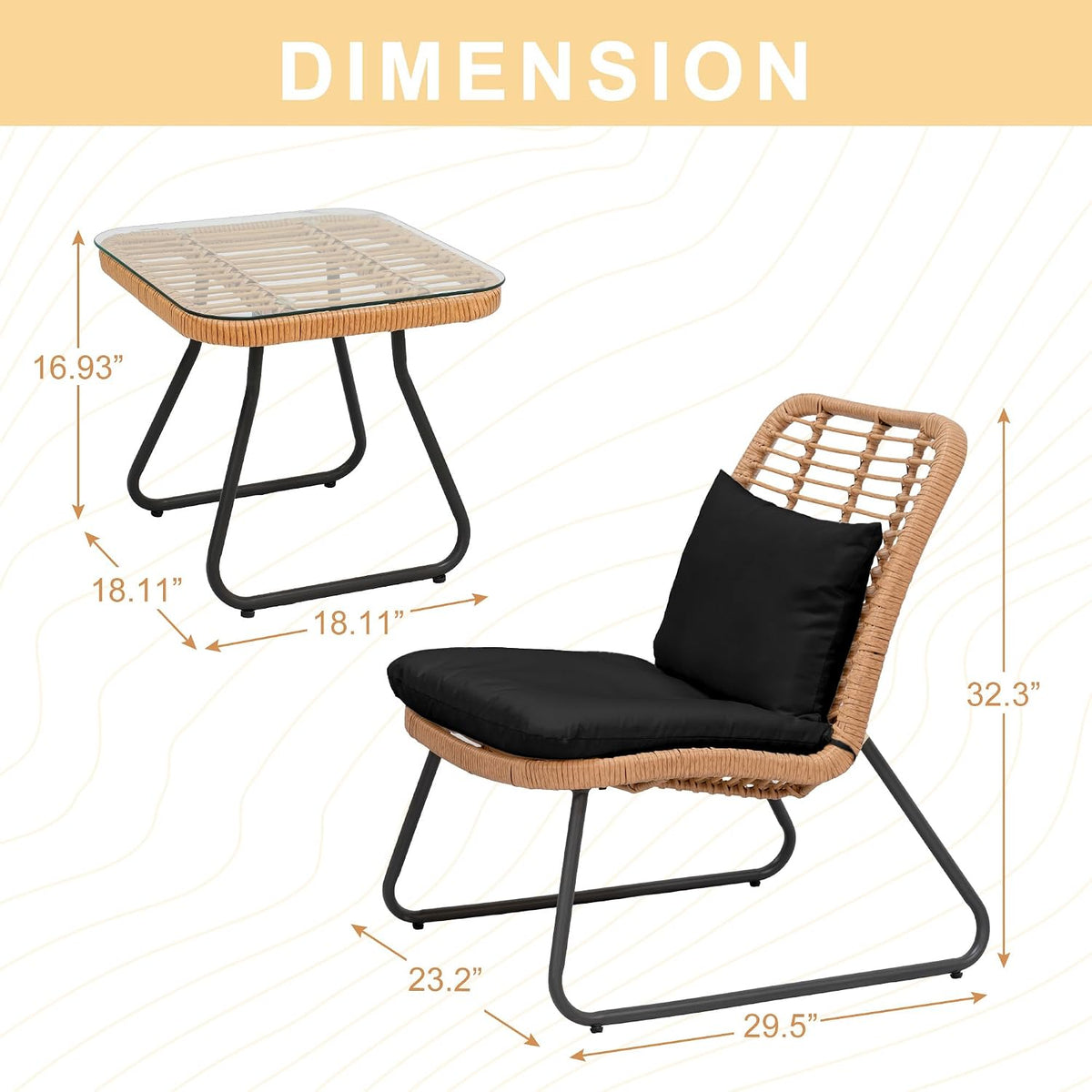 Tappio 3 Piece Outdoor Wicker Furniture Patio Bistro Set, Balcony Furniture Rattan Conversation Sets with Cushions, Wicker Patio Chairs Patio Furniture Set for Outdoor Poolside Garden