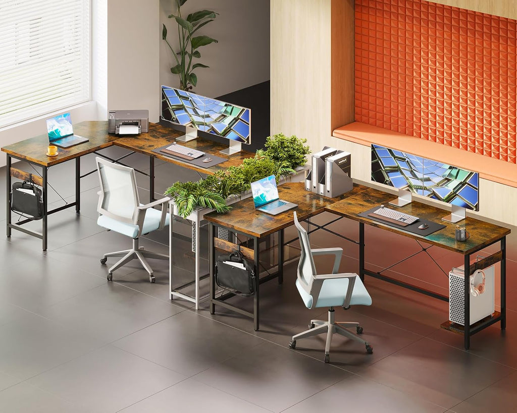Coleshome 66' L Shaped Larger Gaming Desk, Corner Computer Desk, Sturdy Home Office Computer Table, Writing Workstation, Vintage