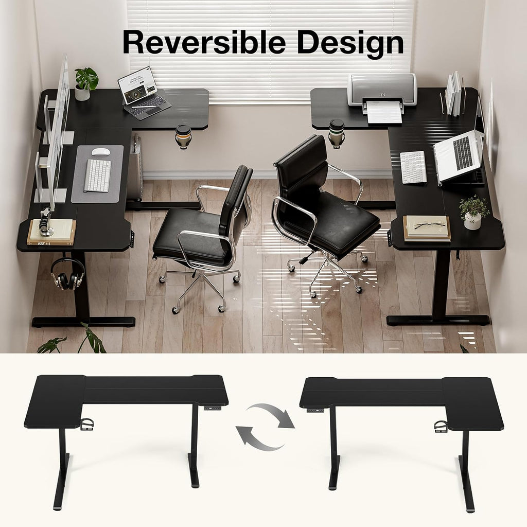 Acrolix 51' Reversiable L-Shaped Electric Standing Desk Adjustable Height Gaming Stand Up Corner Desk Sit Stand Home Office Computer Desk with Splice Board,Black Top