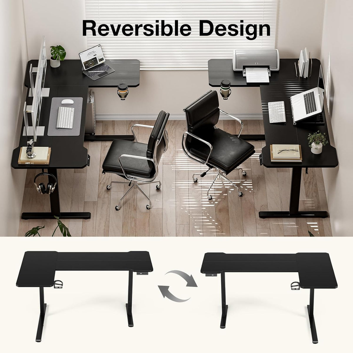 Acrolix 51' Reversiable L-Shaped Electric Standing Desk Adjustable Height Gaming Stand Up Corner Desk Sit Stand Home Office Computer Desk with Splice Board,Black Top