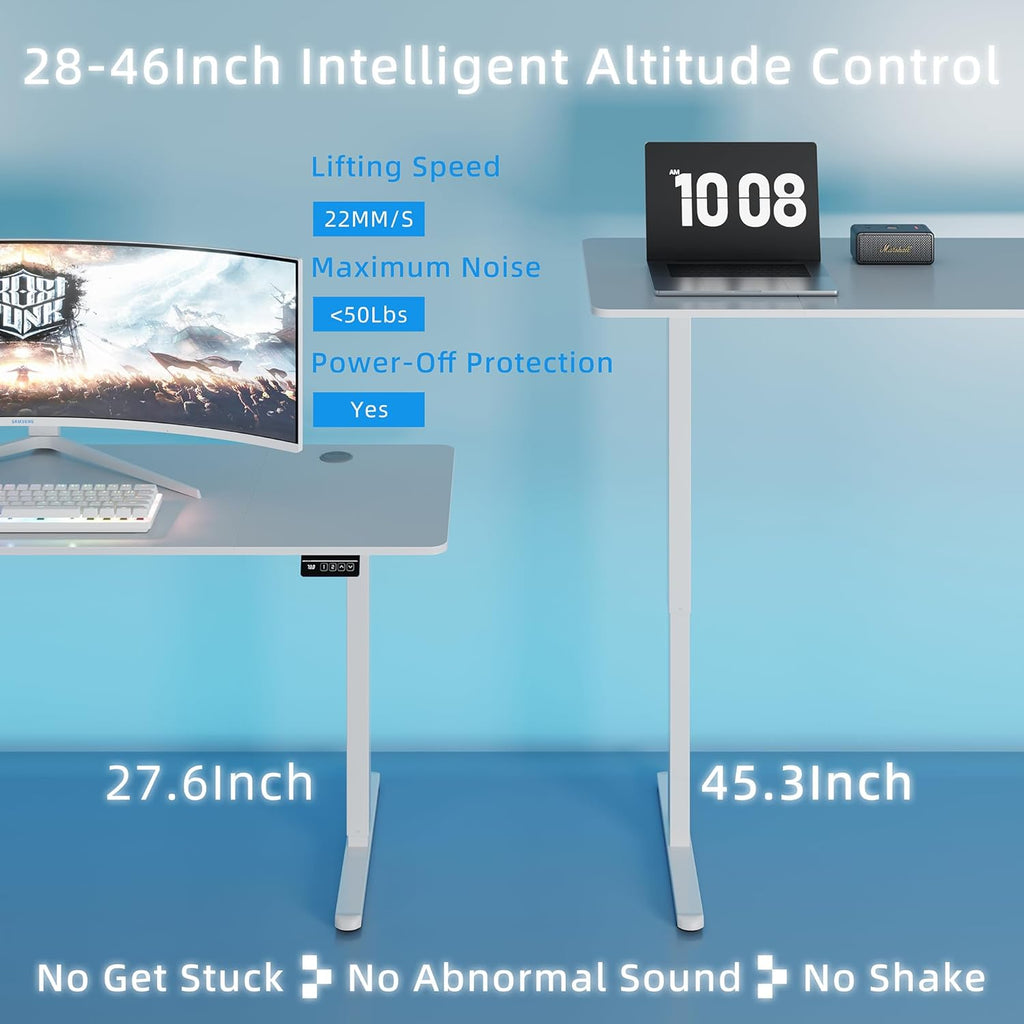 Shintenchi Standing Desk, 55x24 Inch Height Adjustable Electric Sit Stand up Desk, Ergonomic Rising Computer Table, Modern Lift Gaming Desk Workstation for Home Office, White